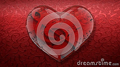 Transparent Heart with Treble Clef and Sheet Music on Red Background Stock Photo